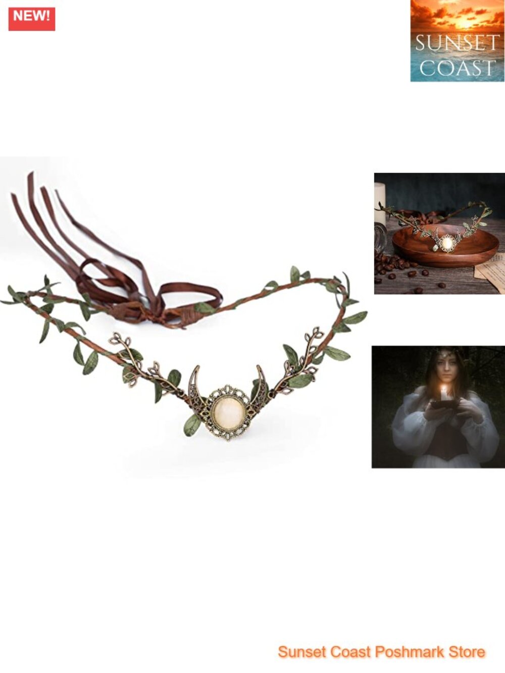 Handmade Elf Moon Crown Fairy Flower Headpiece Woodland Circlet